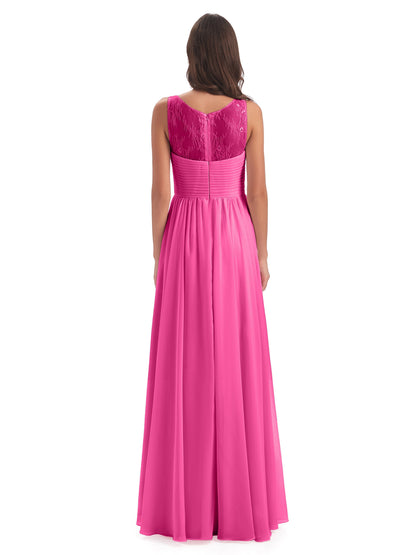Naya Floor Length Illusion Lace Bridesmaid Dresses