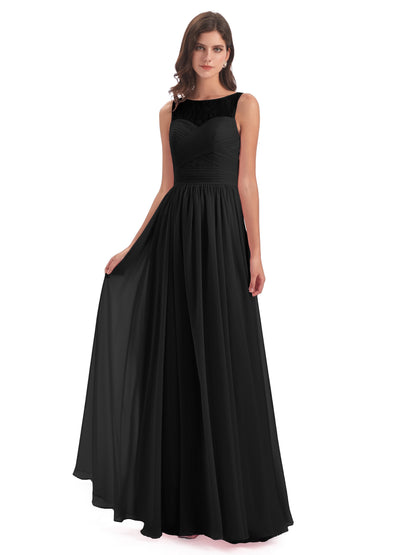Naya Floor Length Illusion Lace Bridesmaid Dresses