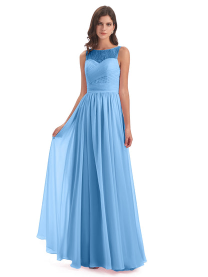 Naya Floor Length Illusion Lace Bridesmaid Dresses