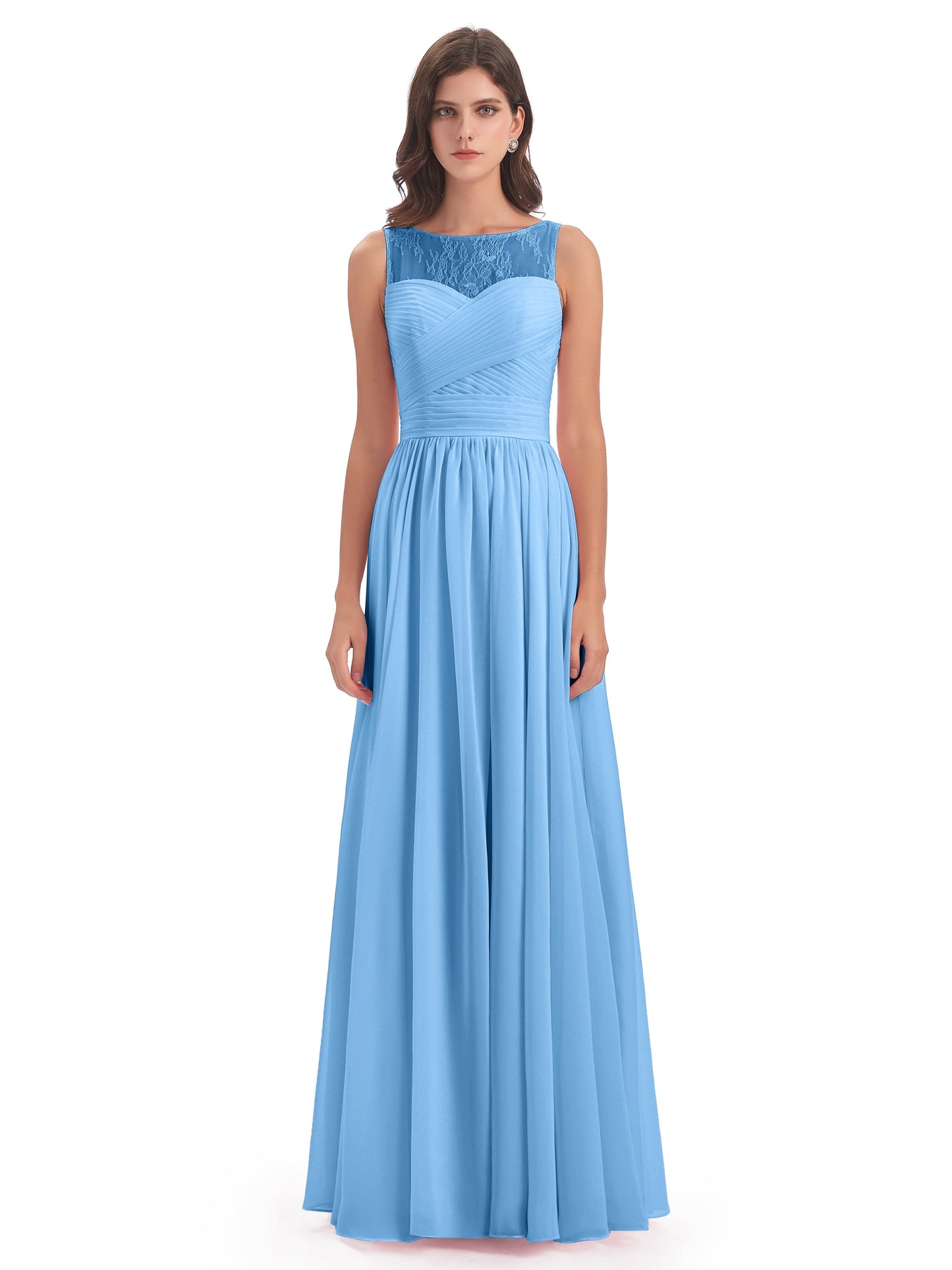 Naya Floor Length Illusion Lace Bridesmaid Dresses