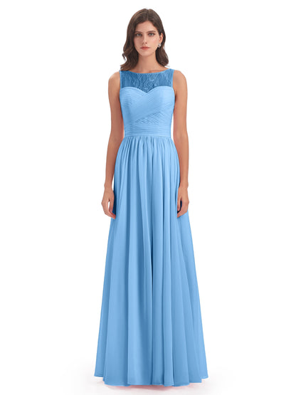 Naya Floor Length Illusion Lace Bridesmaid Dresses