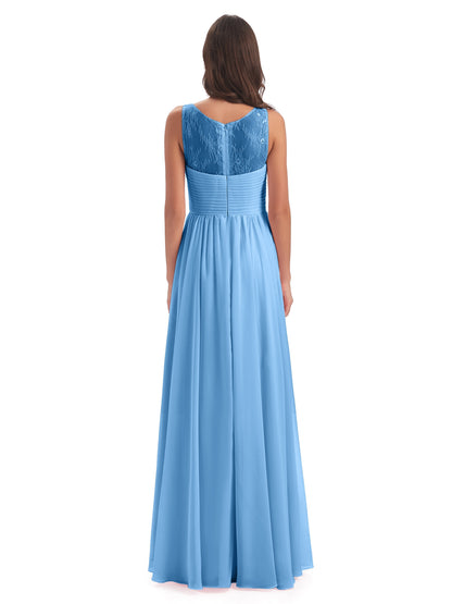 Naya Floor Length Illusion Lace Bridesmaid Dresses