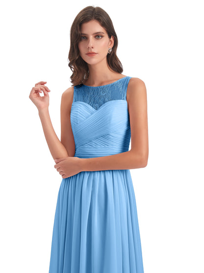 Naya Floor Length Illusion Lace Bridesmaid Dresses