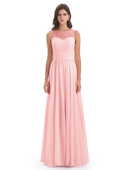 Naya Floor Length Illusion Lace Bridesmaid Dresses