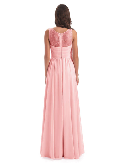 Naya Floor Length Illusion Lace Bridesmaid Dresses