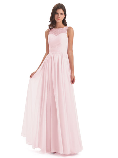Naya Floor Length Illusion Lace Bridesmaid Dresses