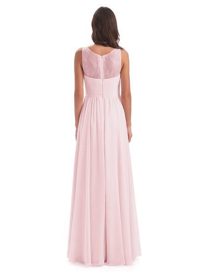 Naya Floor Length Illusion Lace Bridesmaid Dresses