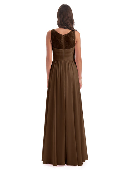 Naya Floor Length Illusion Lace Bridesmaid Dresses