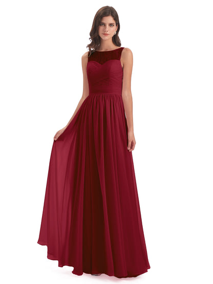 Naya Floor Length Illusion Lace Bridesmaid Dresses