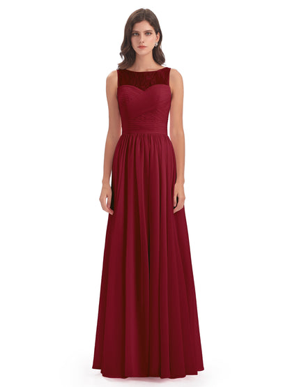 Naya Floor Length Illusion Lace Bridesmaid Dresses