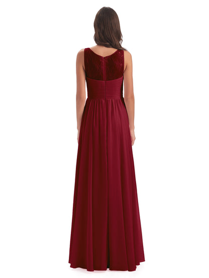 Naya Floor Length Illusion Lace Bridesmaid Dresses