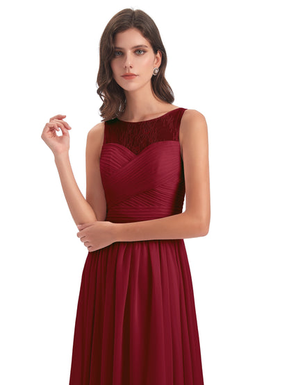 Naya Floor Length Illusion Lace Bridesmaid Dresses