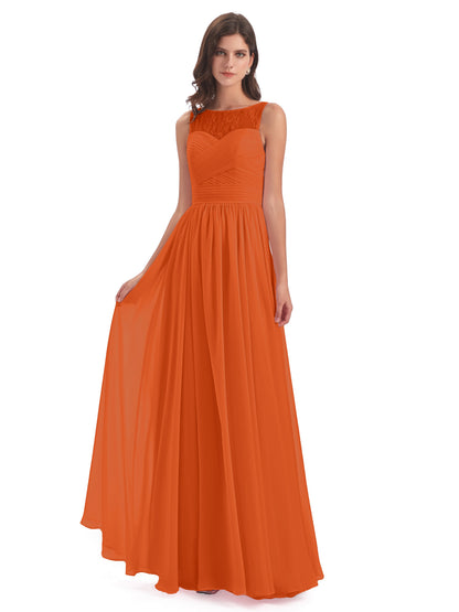 Naya Floor Length Illusion Lace Bridesmaid Dresses