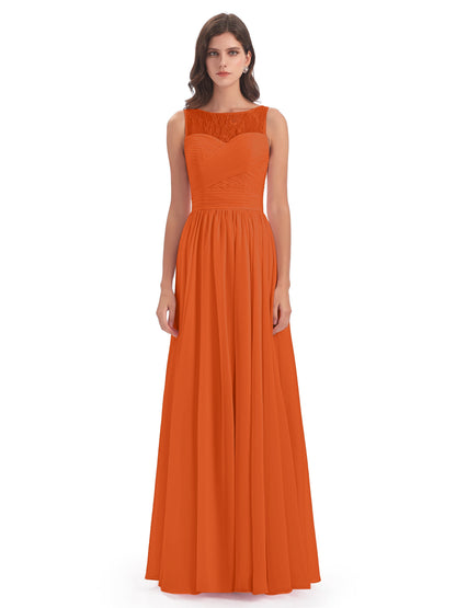 Naya Floor Length Illusion Lace Bridesmaid Dresses