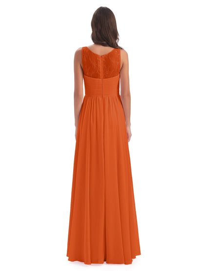 Naya Floor Length Illusion Lace Bridesmaid Dresses