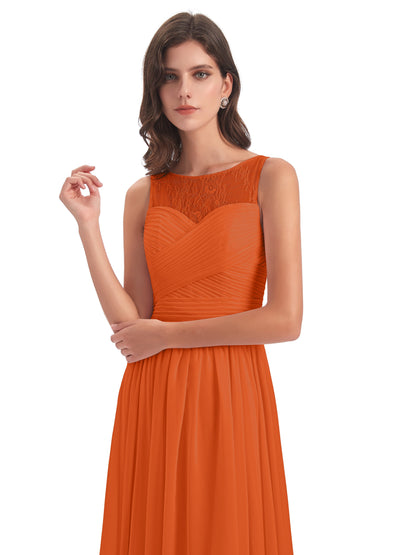 Naya Floor Length Illusion Lace Bridesmaid Dresses