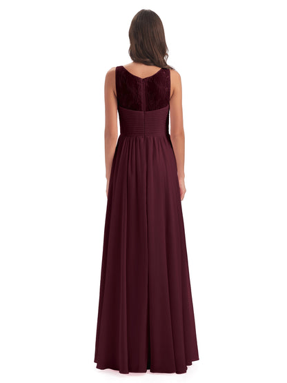 Naya Floor Length Illusion Lace Bridesmaid Dresses