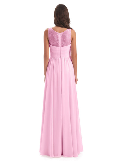 Naya Floor Length Illusion Lace Bridesmaid Dresses