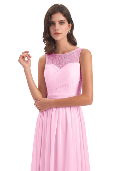Naya Floor Length Illusion Lace Bridesmaid Dresses