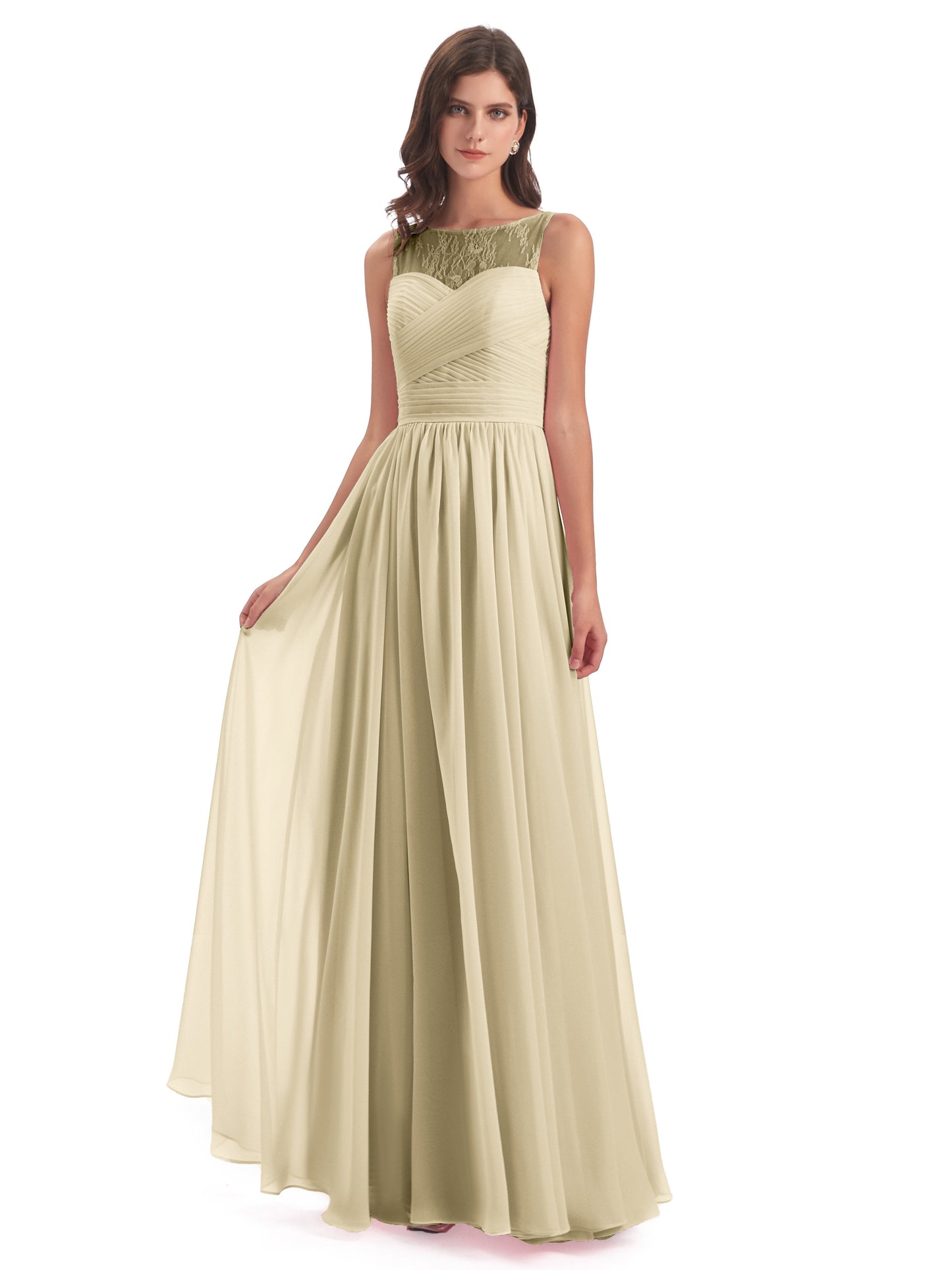 Naya Floor Length Illusion Lace Bridesmaid Dresses