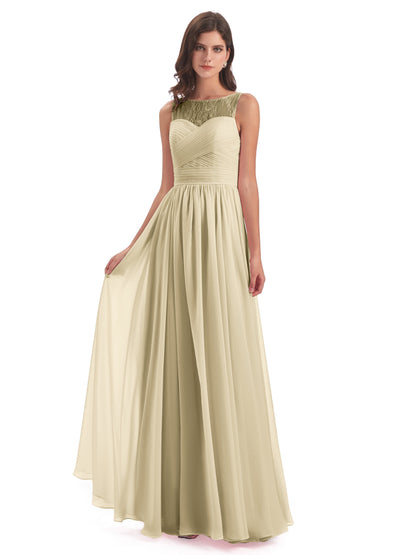 Naya Floor Length Illusion Lace Bridesmaid Dresses