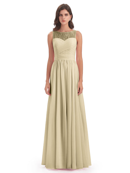 Naya Floor Length Illusion Lace Bridesmaid Dresses