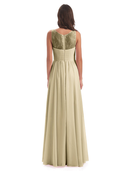 Naya Floor Length Illusion Lace Bridesmaid Dresses