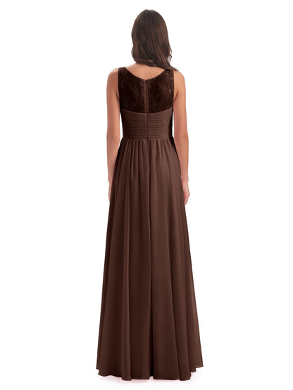 Naya Floor Length Illusion Lace Bridesmaid Dresses