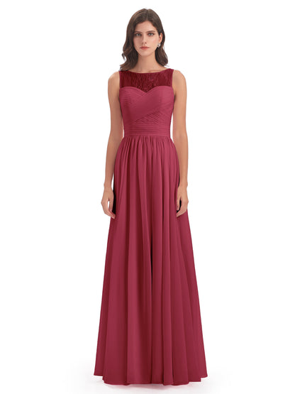 Naya Floor Length Illusion Lace Bridesmaid Dresses
