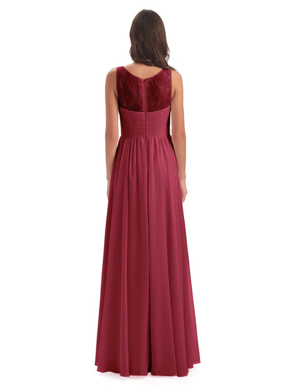 Naya Floor Length Illusion Lace Bridesmaid Dresses