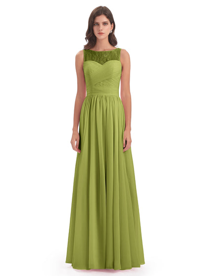 Naya Floor Length Illusion Lace Bridesmaid Dresses