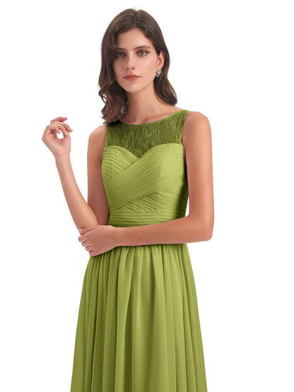 Naya Floor Length Illusion Lace Bridesmaid Dresses