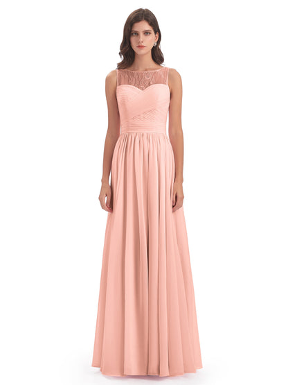 Naya Floor Length Illusion Lace Bridesmaid Dresses