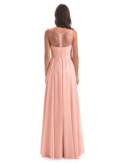 Naya Floor Length Illusion Lace Bridesmaid Dresses