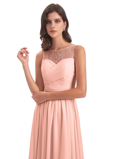 Naya Floor Length Illusion Lace Bridesmaid Dresses