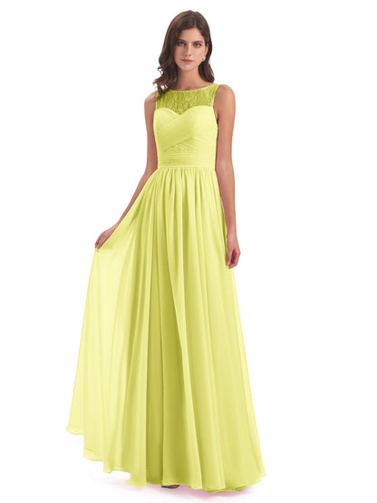 Naya Floor Length Illusion Lace Bridesmaid Dresses