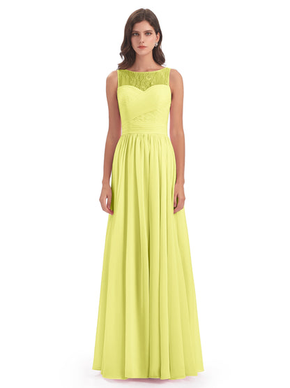 Naya Floor Length Illusion Lace Bridesmaid Dresses