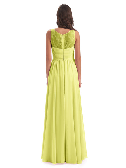 Naya Floor Length Illusion Lace Bridesmaid Dresses