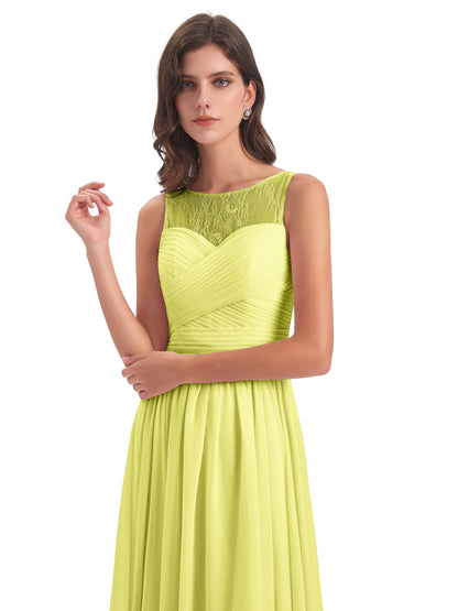 Naya Floor Length Illusion Lace Bridesmaid Dresses
