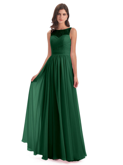 Naya Floor Length Illusion Lace Bridesmaid Dresses