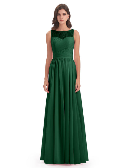Naya Floor Length Illusion Lace Bridesmaid Dresses
