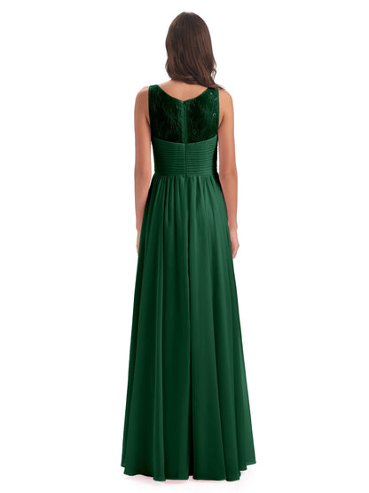 Naya Floor Length Illusion Lace Bridesmaid Dresses