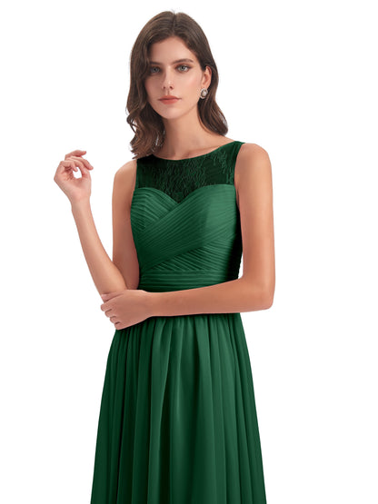 Naya Floor Length Illusion Lace Bridesmaid Dresses