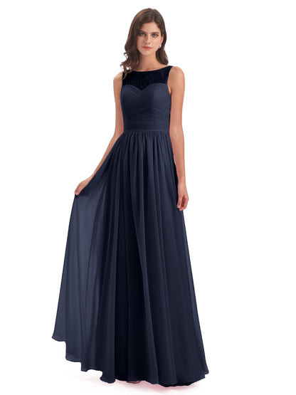Naya Floor Length Illusion Lace Bridesmaid Dresses