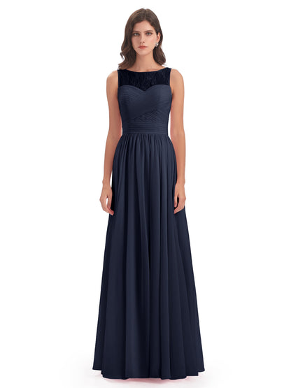 Naya Floor Length Illusion Lace Bridesmaid Dresses