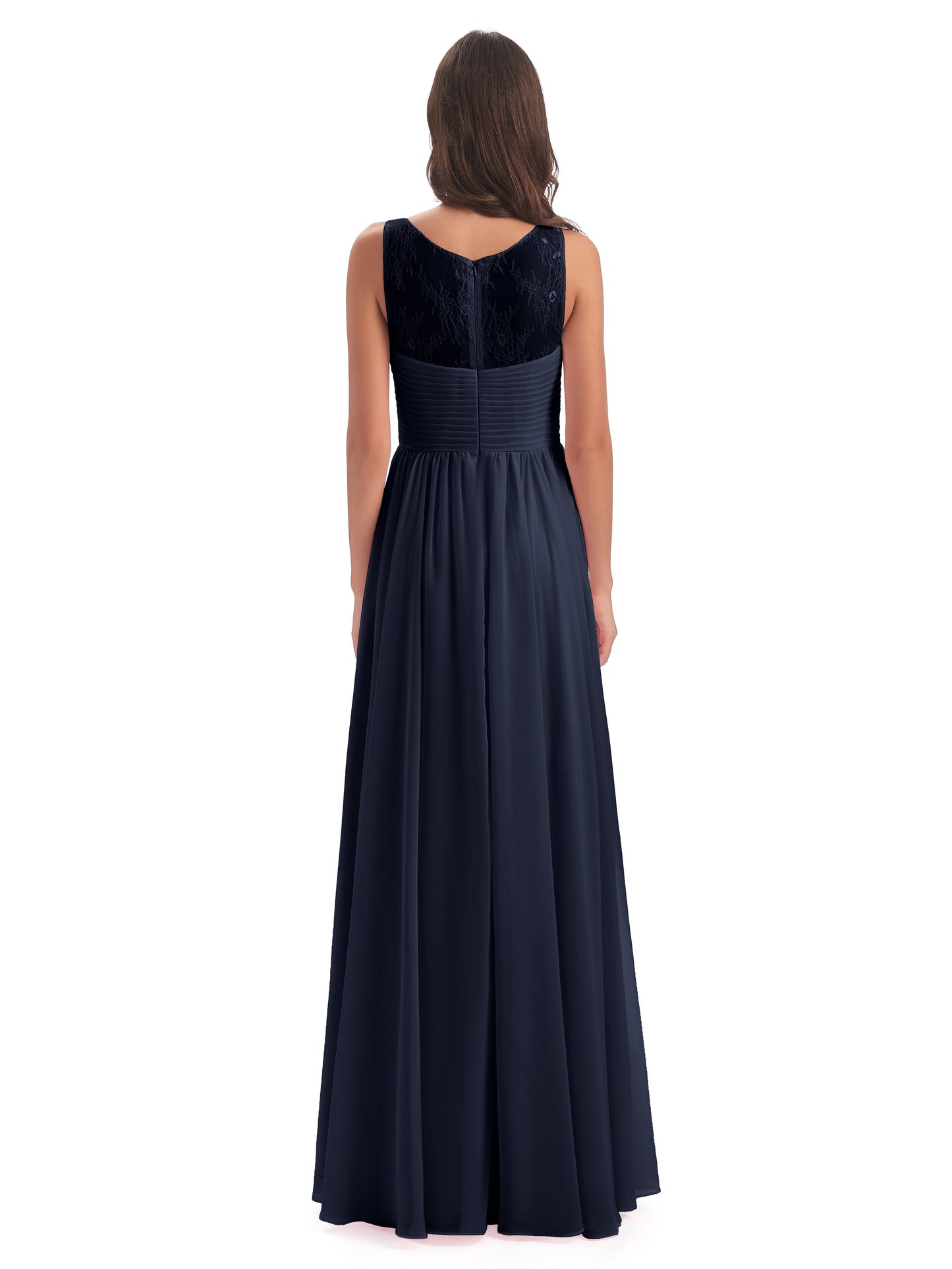 Naya Floor Length Illusion Lace Bridesmaid Dresses