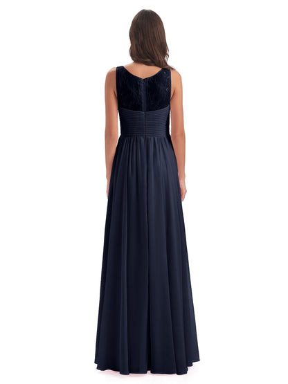 Naya Floor Length Illusion Lace Bridesmaid Dresses