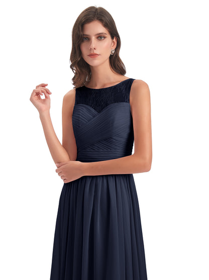 Naya Floor Length Illusion Lace Bridesmaid Dresses