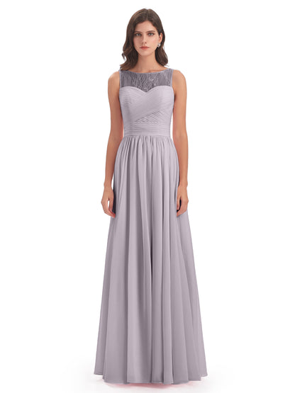 Naya Floor Length Illusion Lace Bridesmaid Dresses