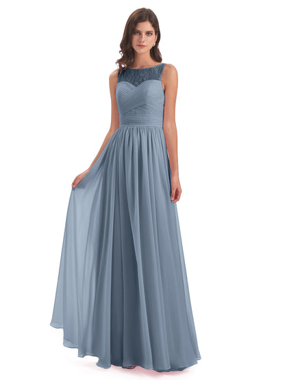 Naya Floor Length Illusion Lace Bridesmaid Dresses
